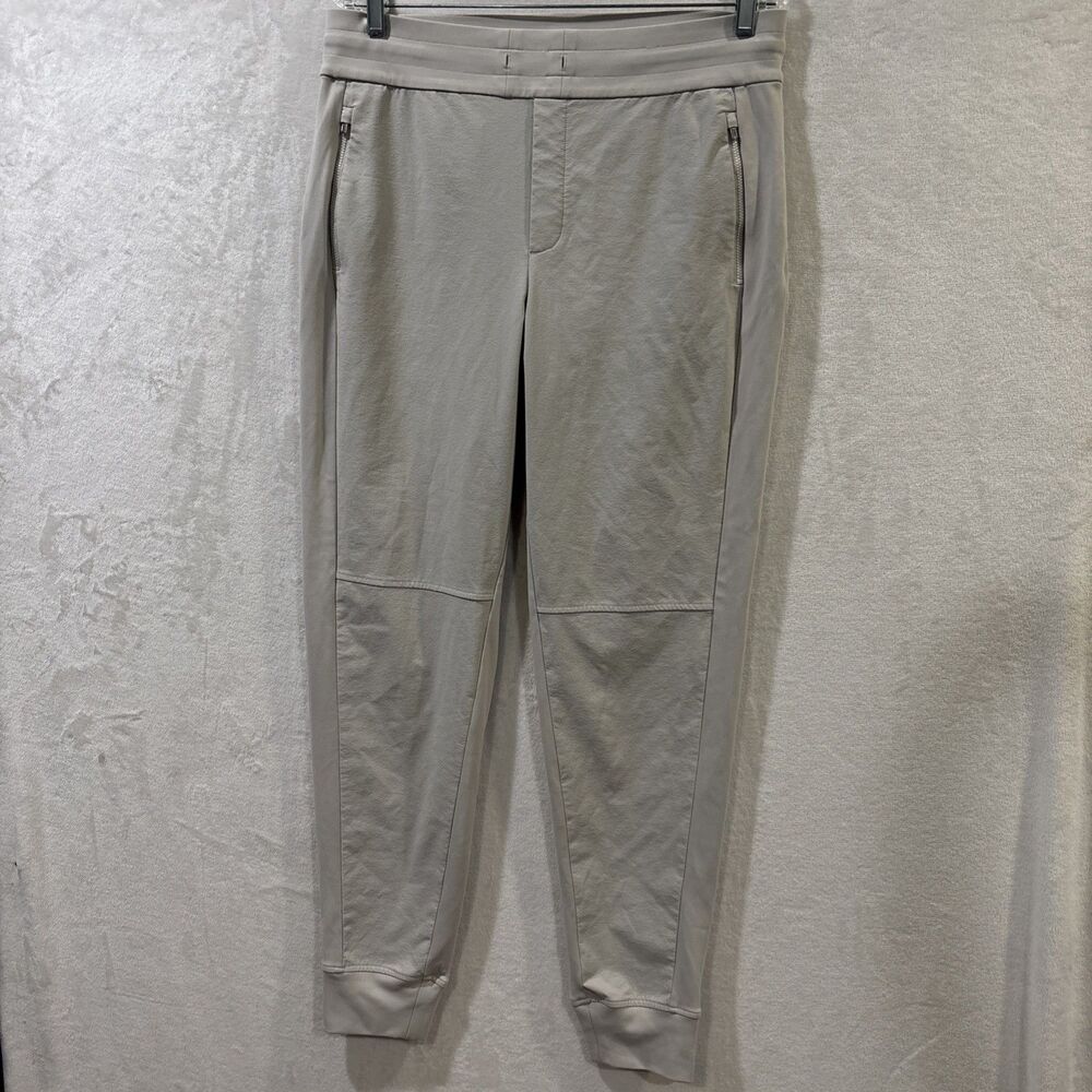 Athleta Headlands Hybrid Trek Jogger Pants Womens 12 Tall Cream Birch Zip Pocket